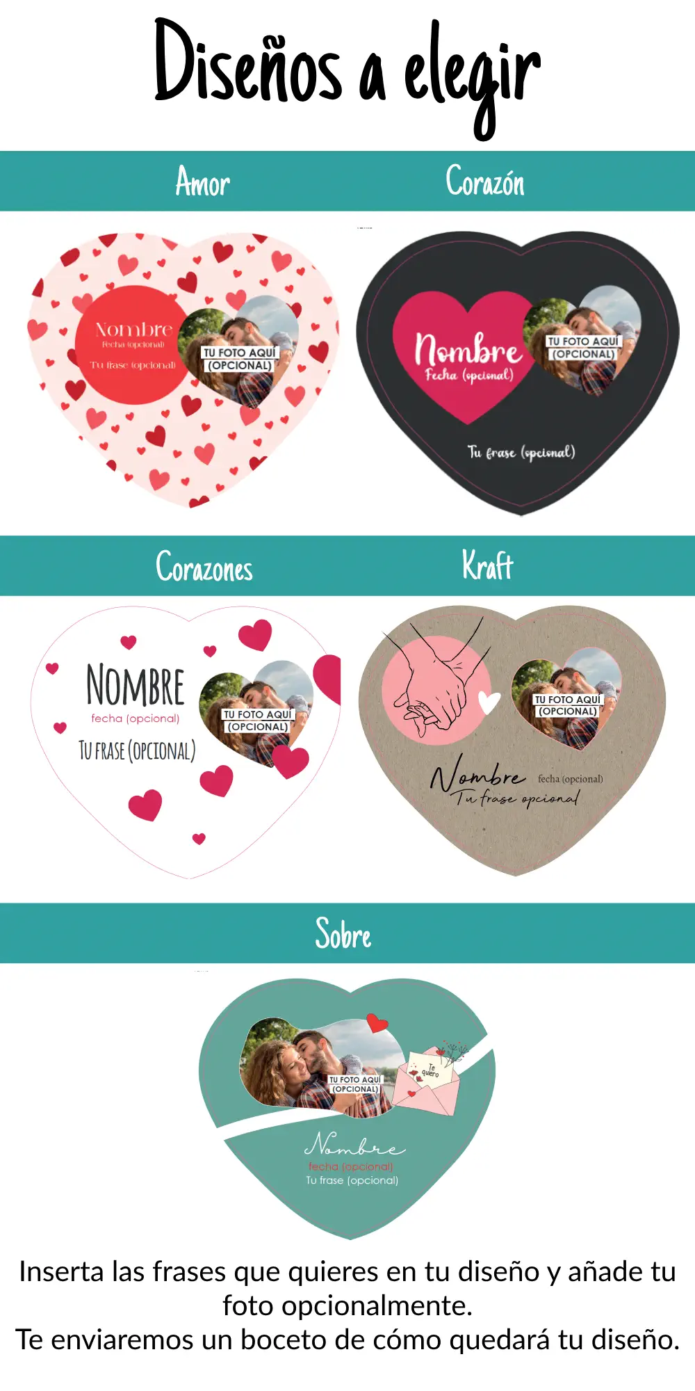 size chart diseños corazón san valentín